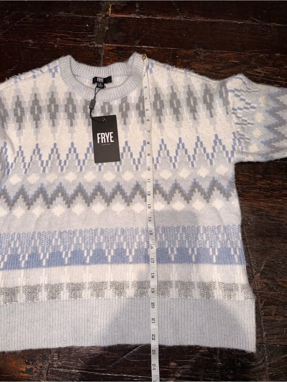 FRYE Fair Isle Nordic Crewneck Sweater Blue Gray White NWT Size S - Picture 6 of 10
